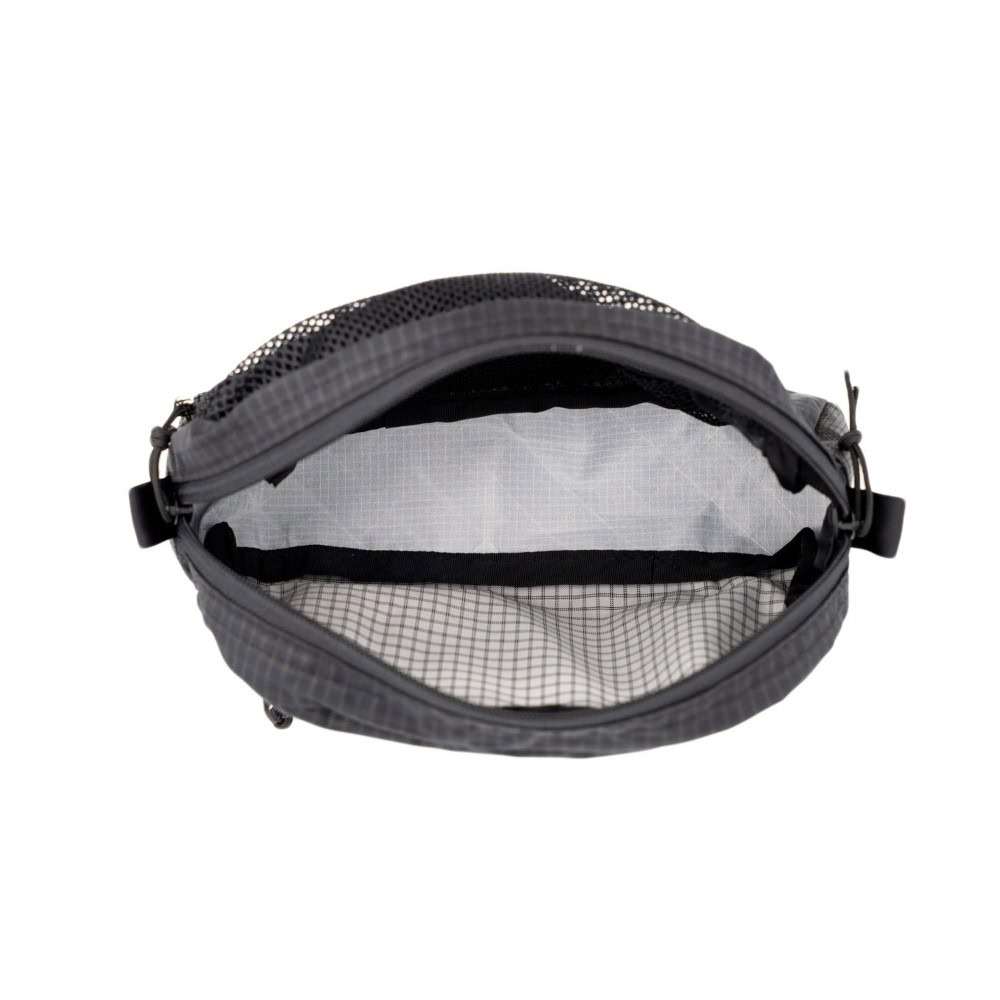 Inside of toiletries kit which is empty to show the size.