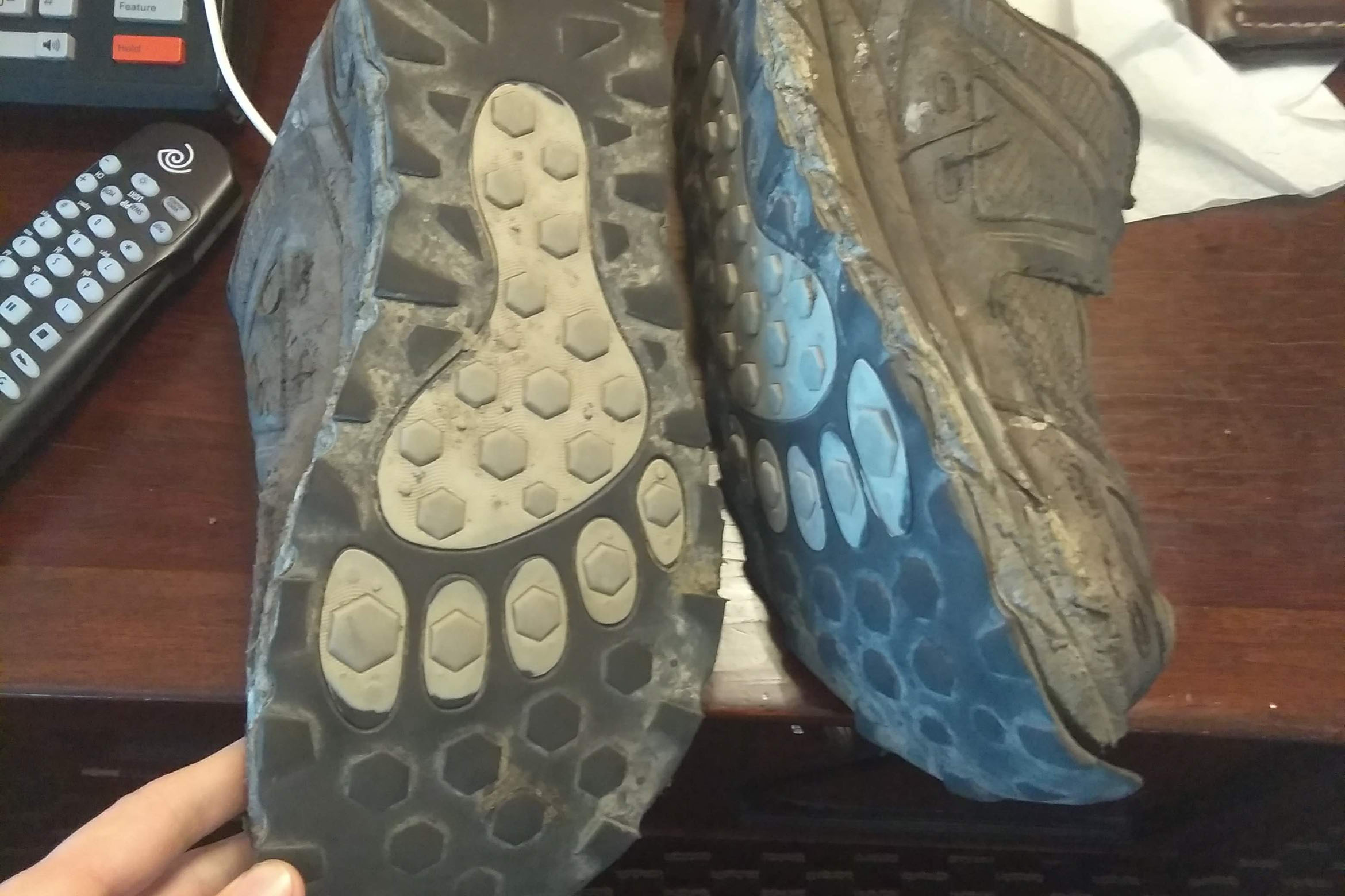 A pair of Altras after 500 miles