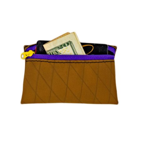 ULA trail wallet in Coyote with Purple Zipper